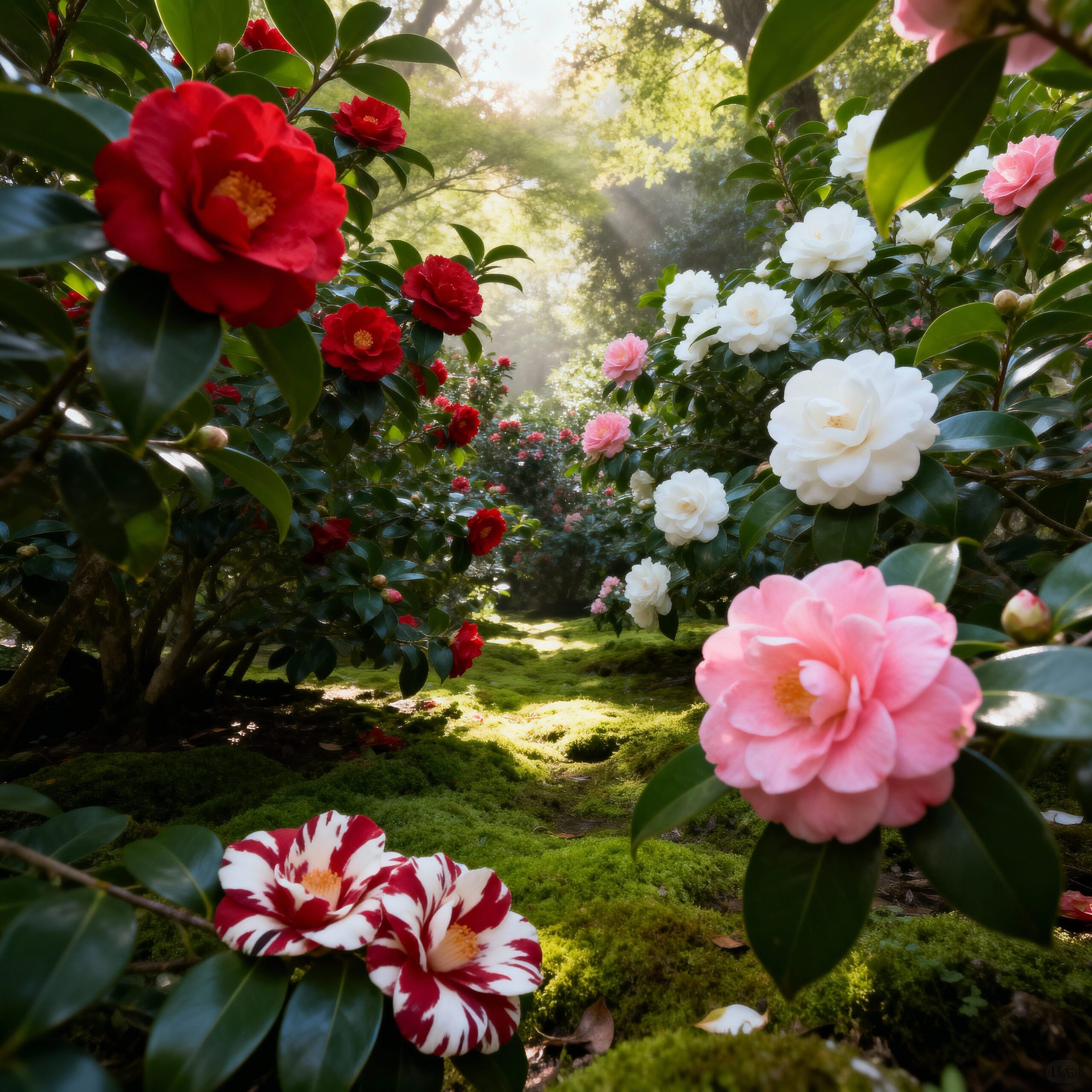 Diverse camellia varieties in bloom - types of camellias
