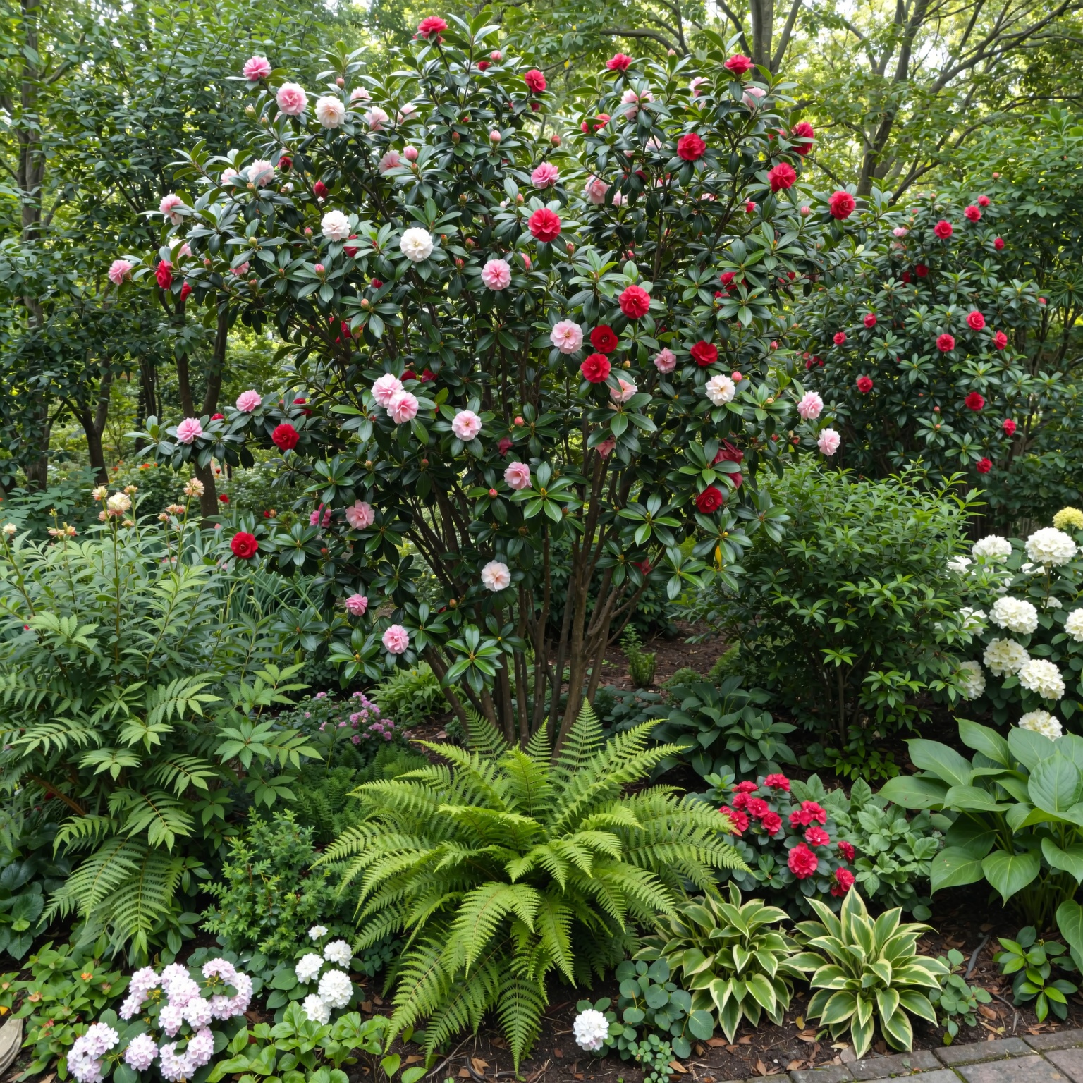 Camellias with companion plants - camellia landscaping