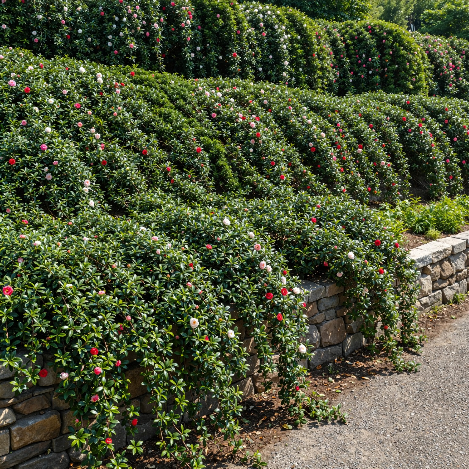Camellias as cascading groundcover - camellia landscaping