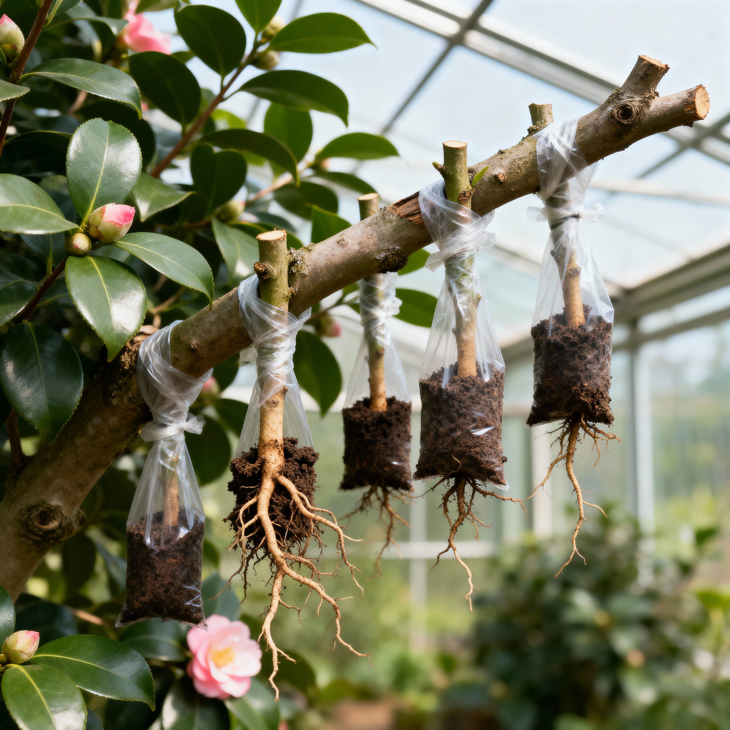 Removing air layer with developed roots - air layering camellias